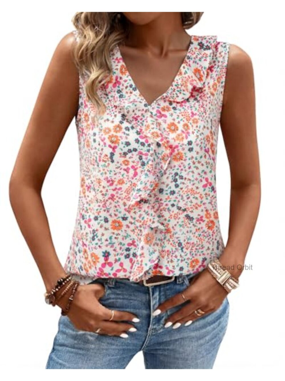 Women's Sleeveless Ruffle Tank Top Business Casual Office Blouse - Picture 3 of 5